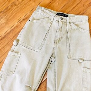 Lioness carpenter denim jeans cargo pants khaki tan cinched